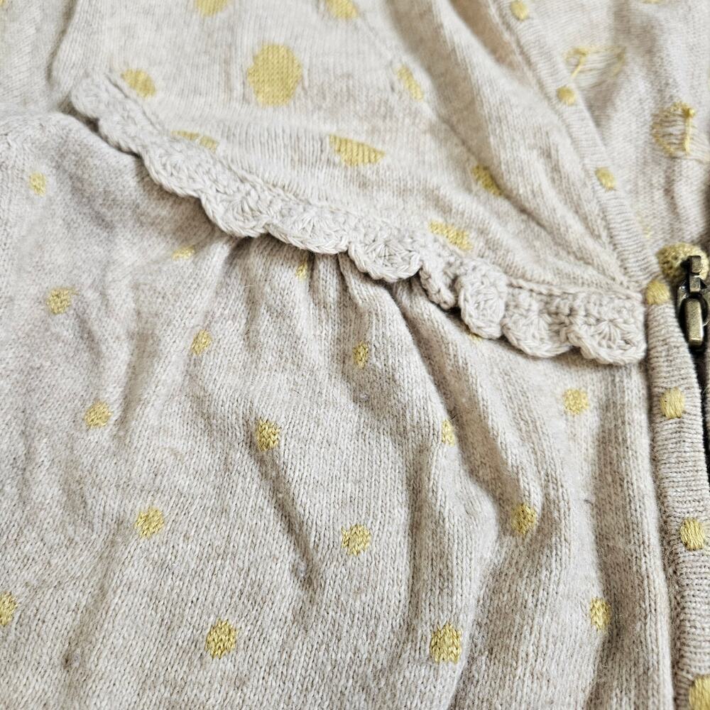 Moth Women Hooded Zip Wool Blend Cardigan Sweater Tan Yellow Dots Large Ruffle - Picture 2 of 9